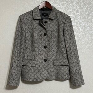 Talbots‎ Petites Diamond Chevron Pattern Gray Tweed Wool Blend Blazer Jacket 12P